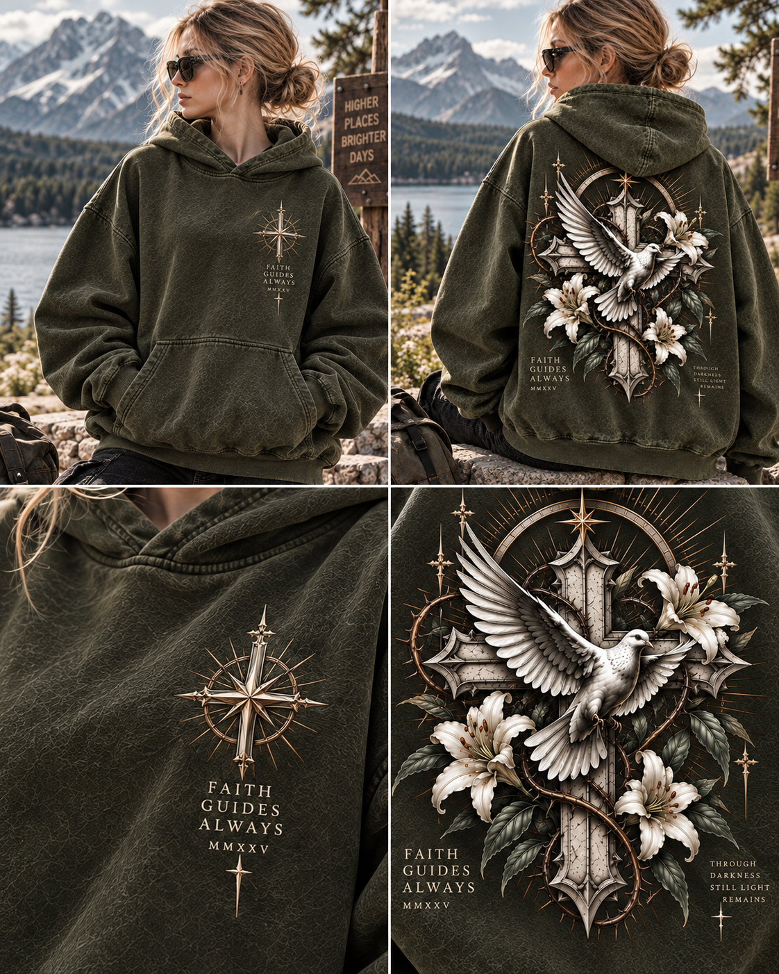 Faith Guides Always Hoodie – Vintage Cross & Dove