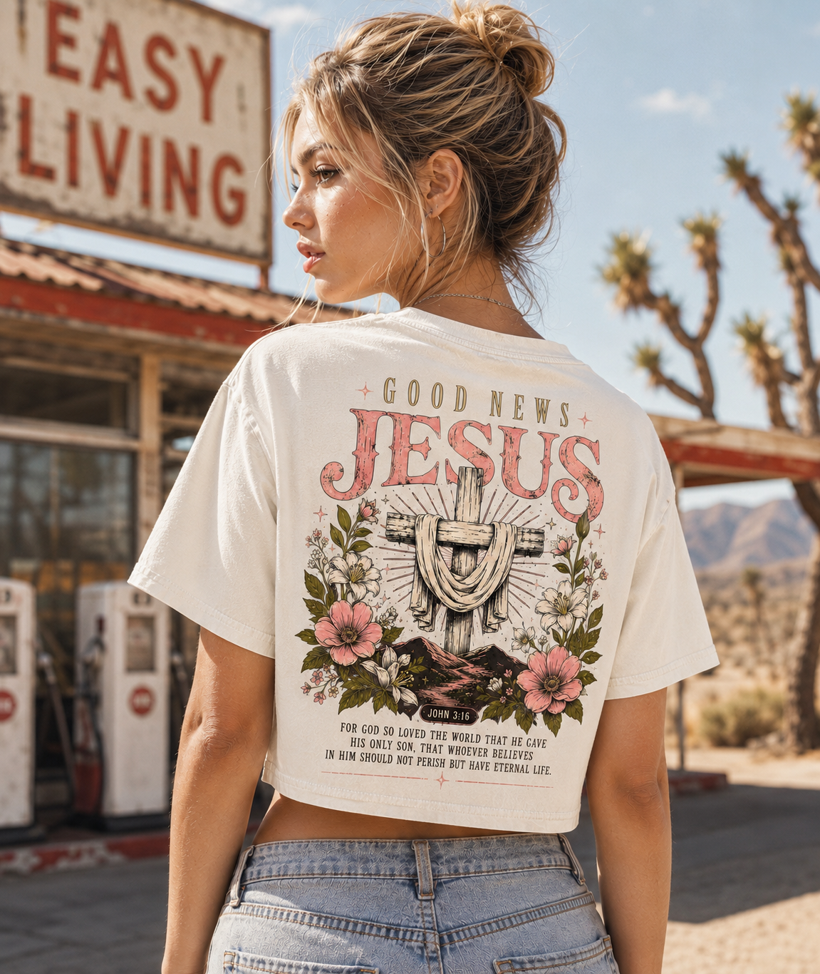 Vintage Jesus Floral Crop Top – Good News Graphic