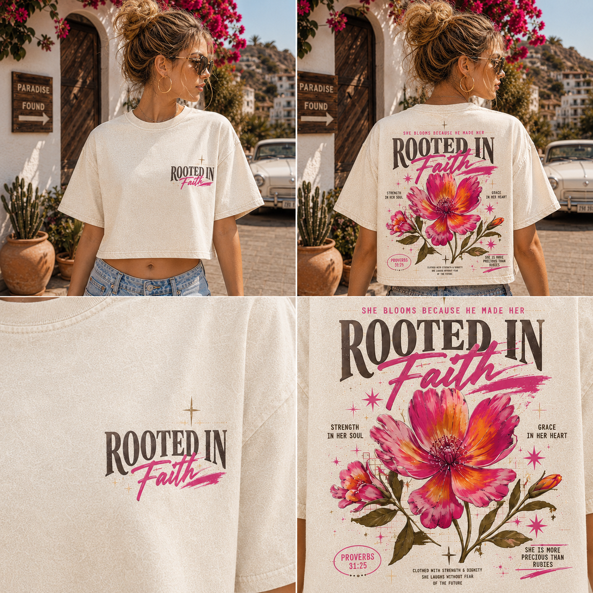 Rooted in Faith Floral Crop Tee