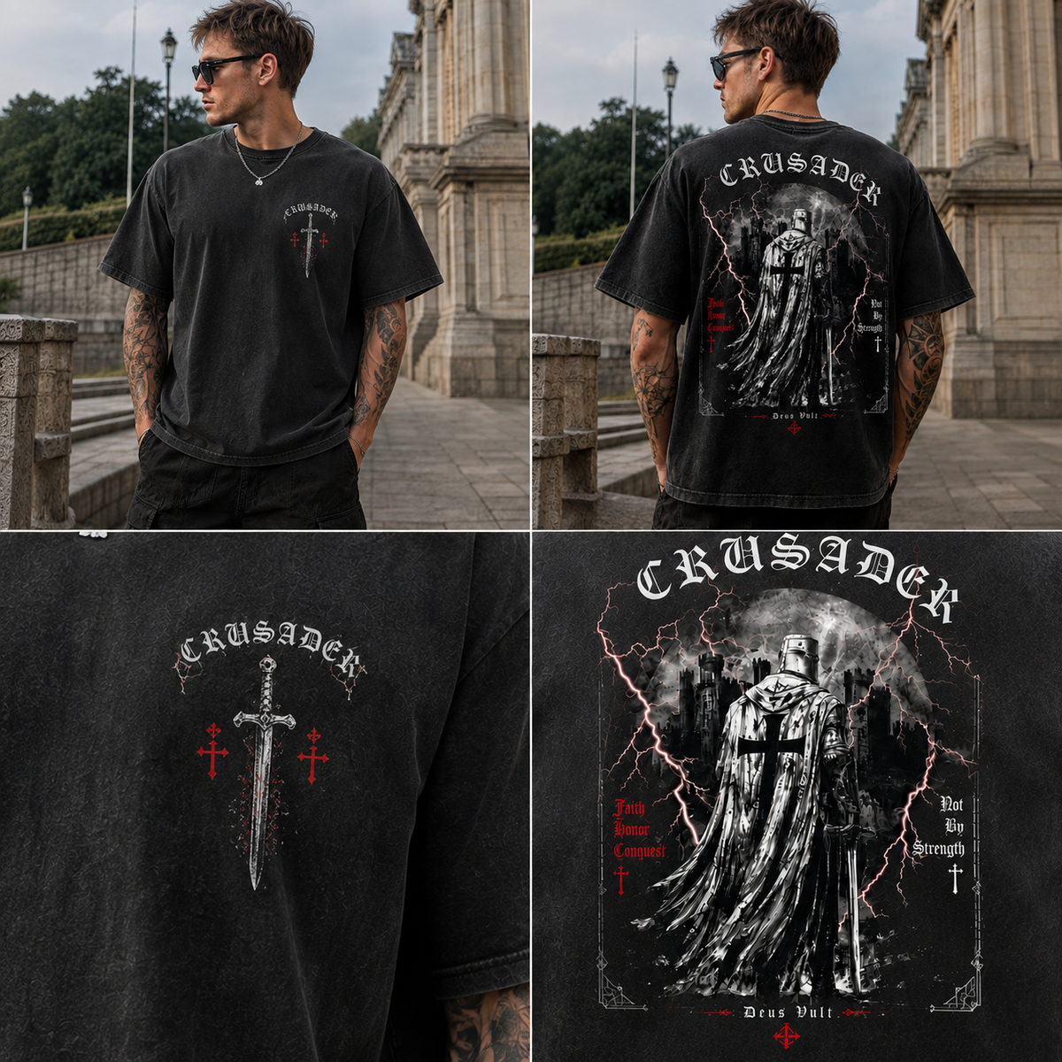 Vintage Crusader Oversized T-Shirt – Washed Black