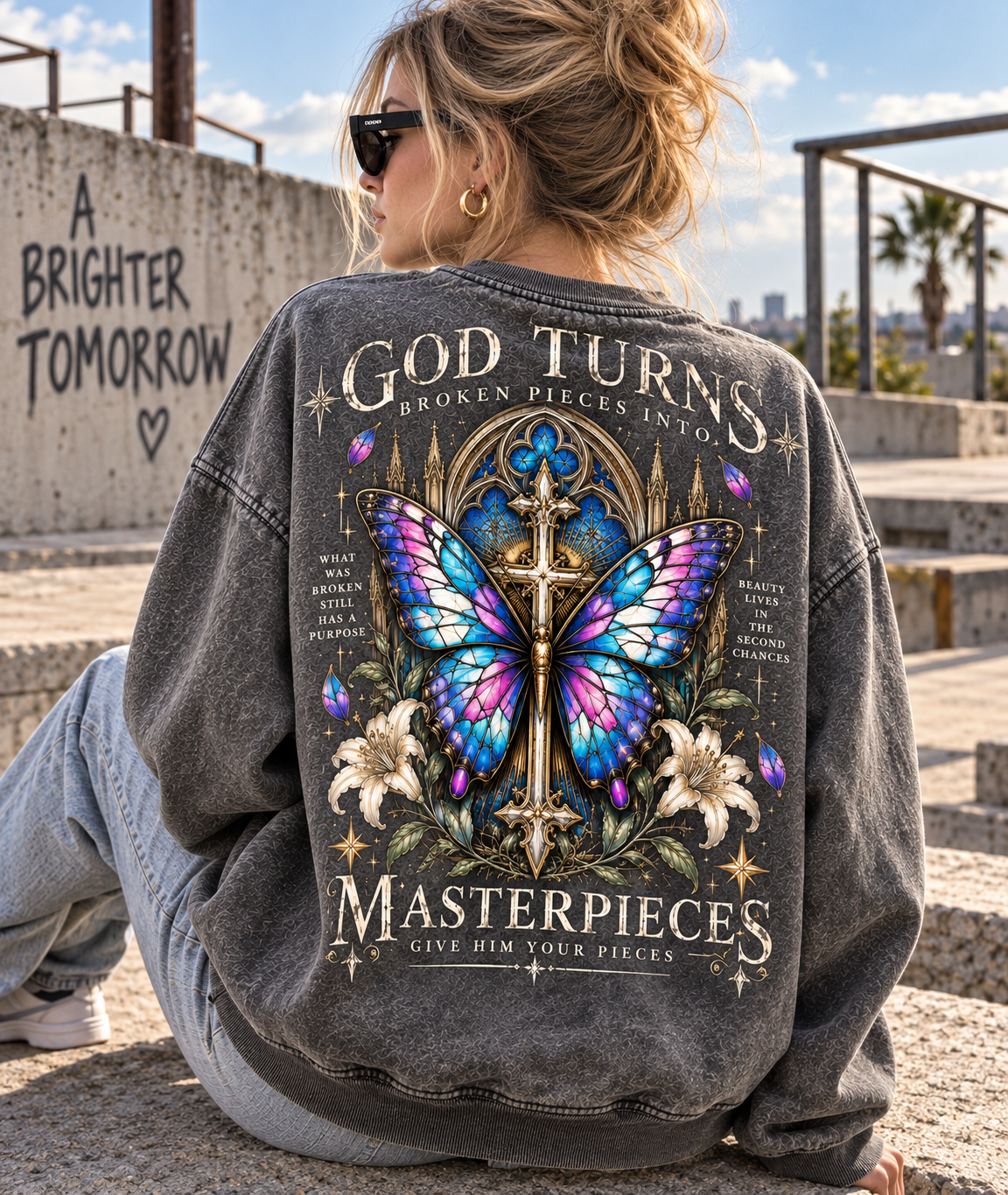 GOD Turns Broken Pieces Into Masterpieces – Vintage Faith Sweatshirt