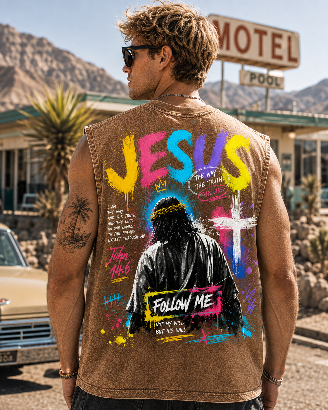 Jesus Follow Me Washed Black Tank Top