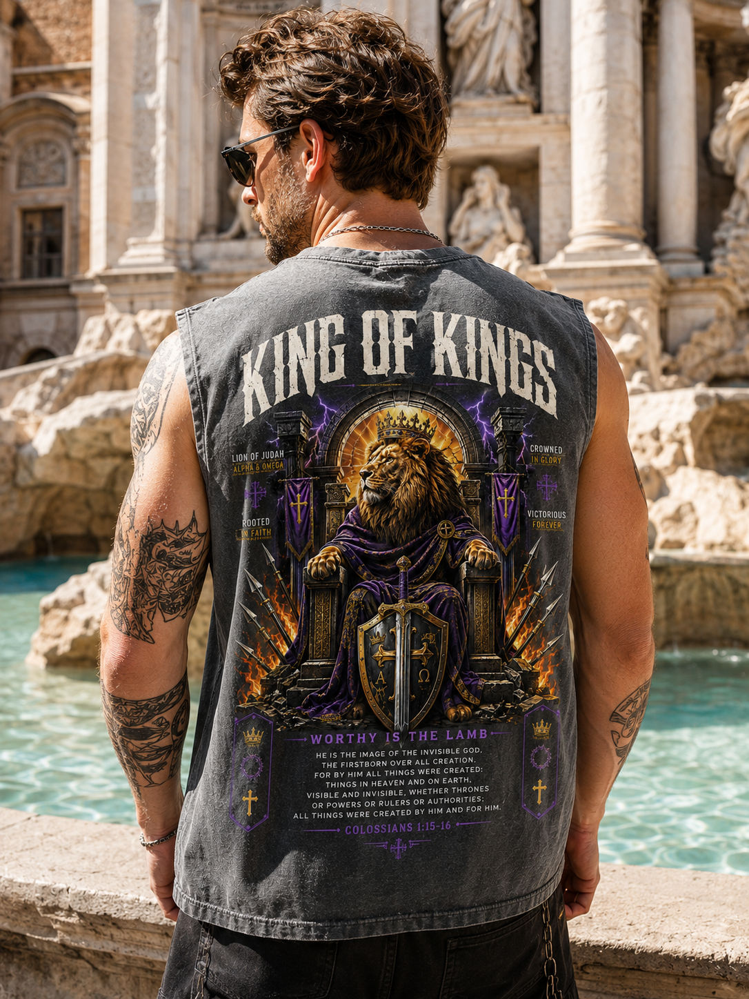 King of Kings Washed Tee – Vintage Christian Lion
