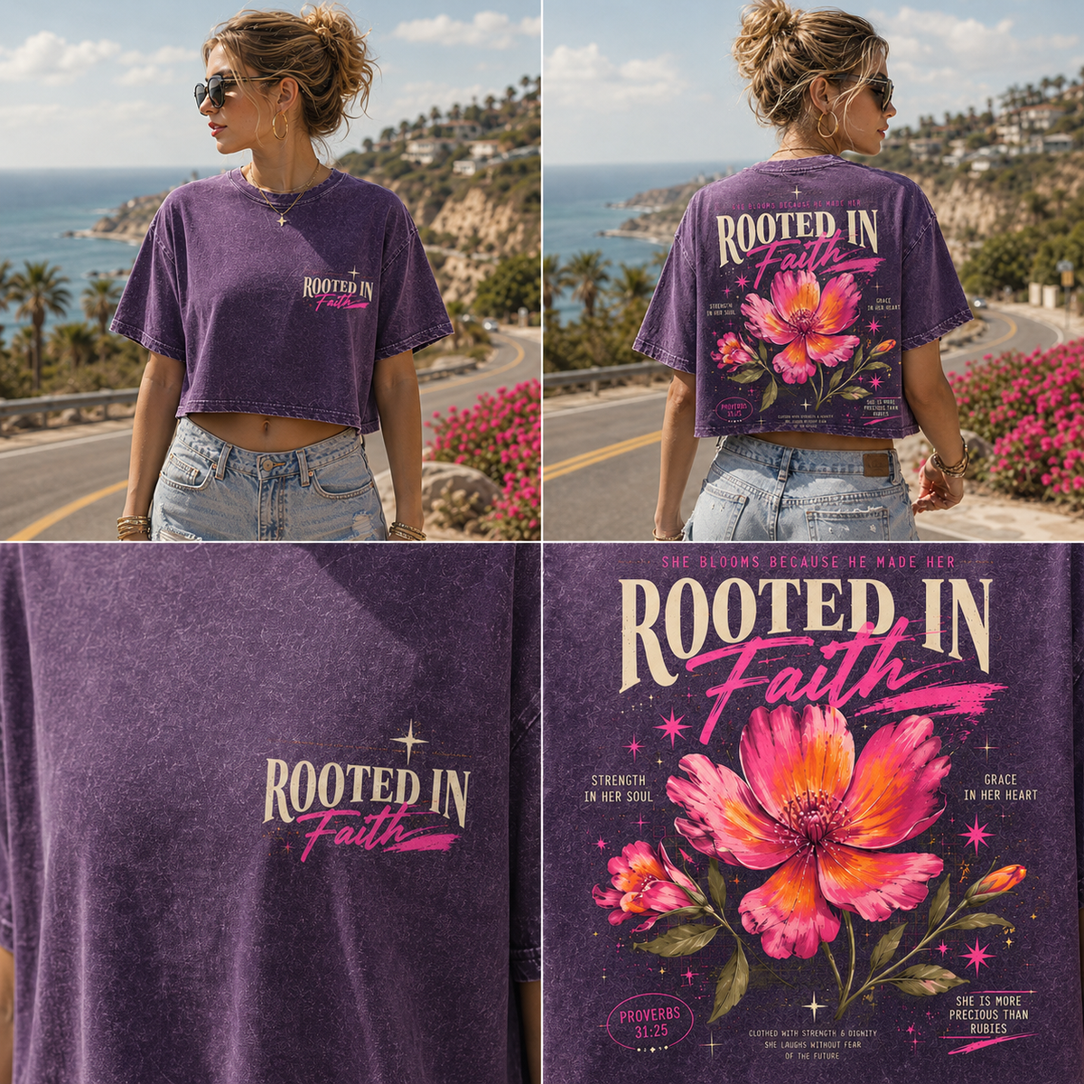 Rooted in Faith Floral Crop Tee