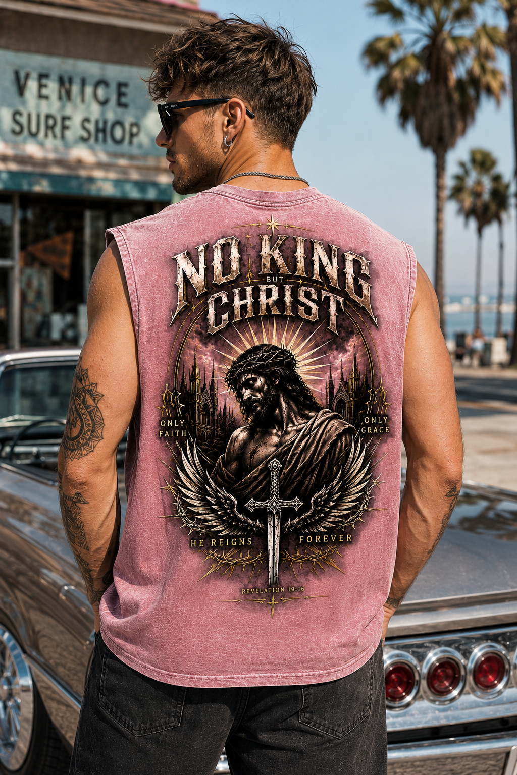 No King But Christ – Vintage Washed Muscle Tee