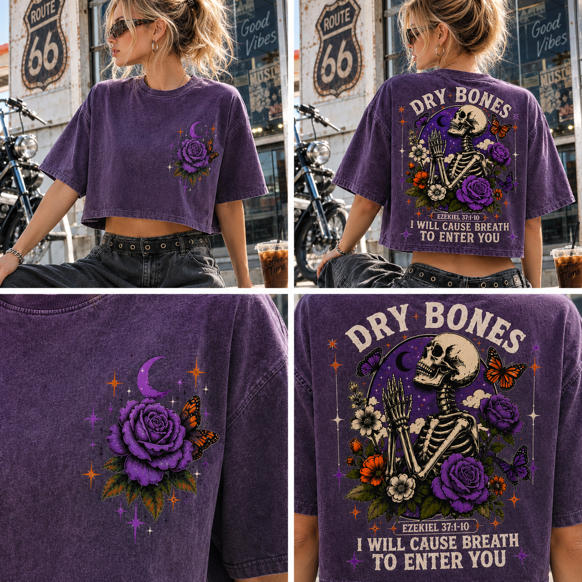 Dry Bones Vintage Graphic Crop Top – Washed Tee