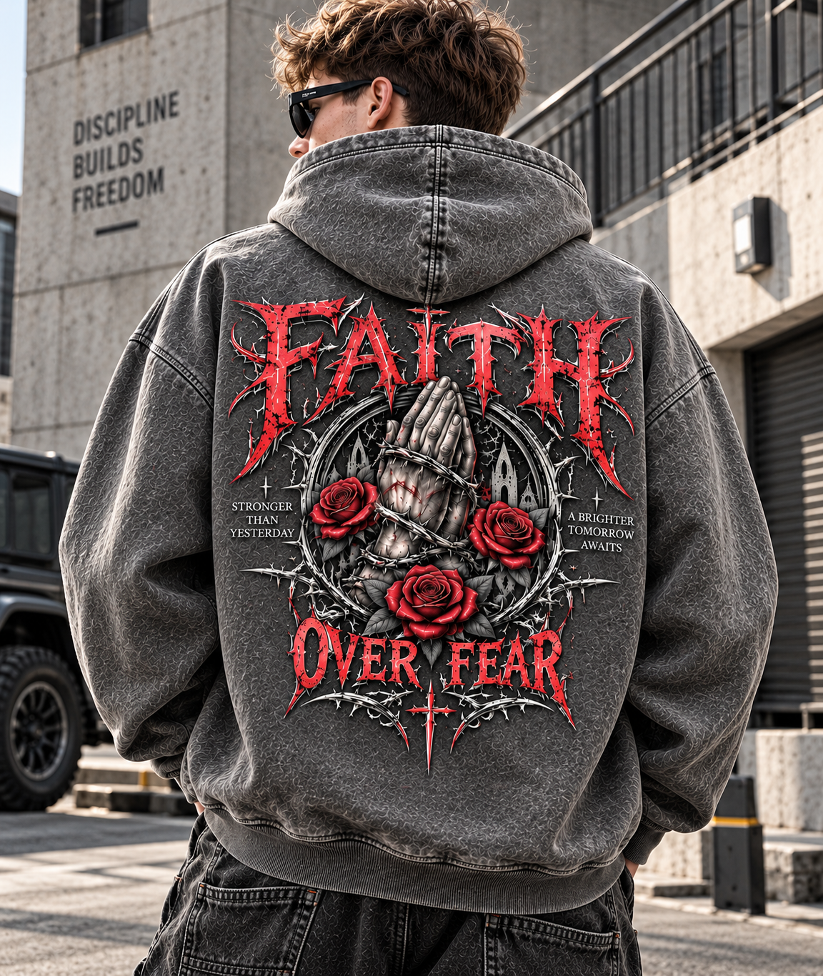 Faith Over Fear – Vintage Gothic Hoodie