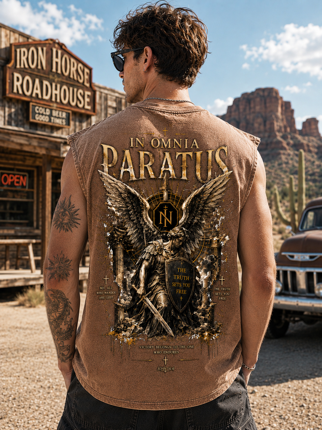 In Omnia Paratus – Vintage Winged Warrior Washed Black Tank Top
