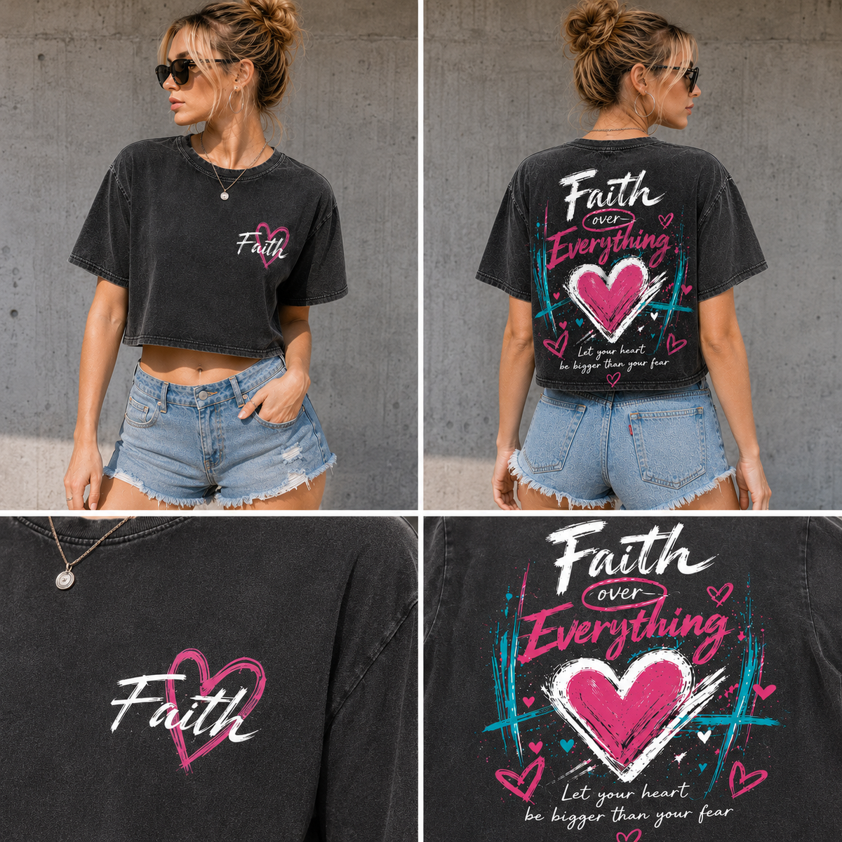 Faith Over Everything – Vintage Heart Crop Tee