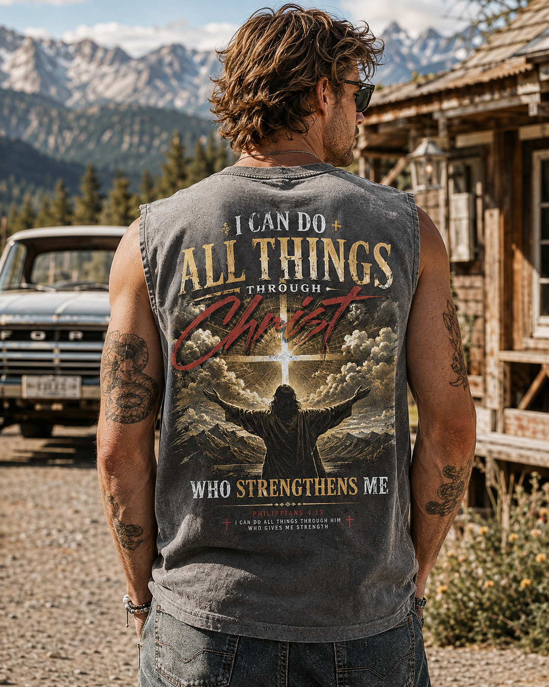 Philippians 4:13 Vintage Washed Muscle Tee