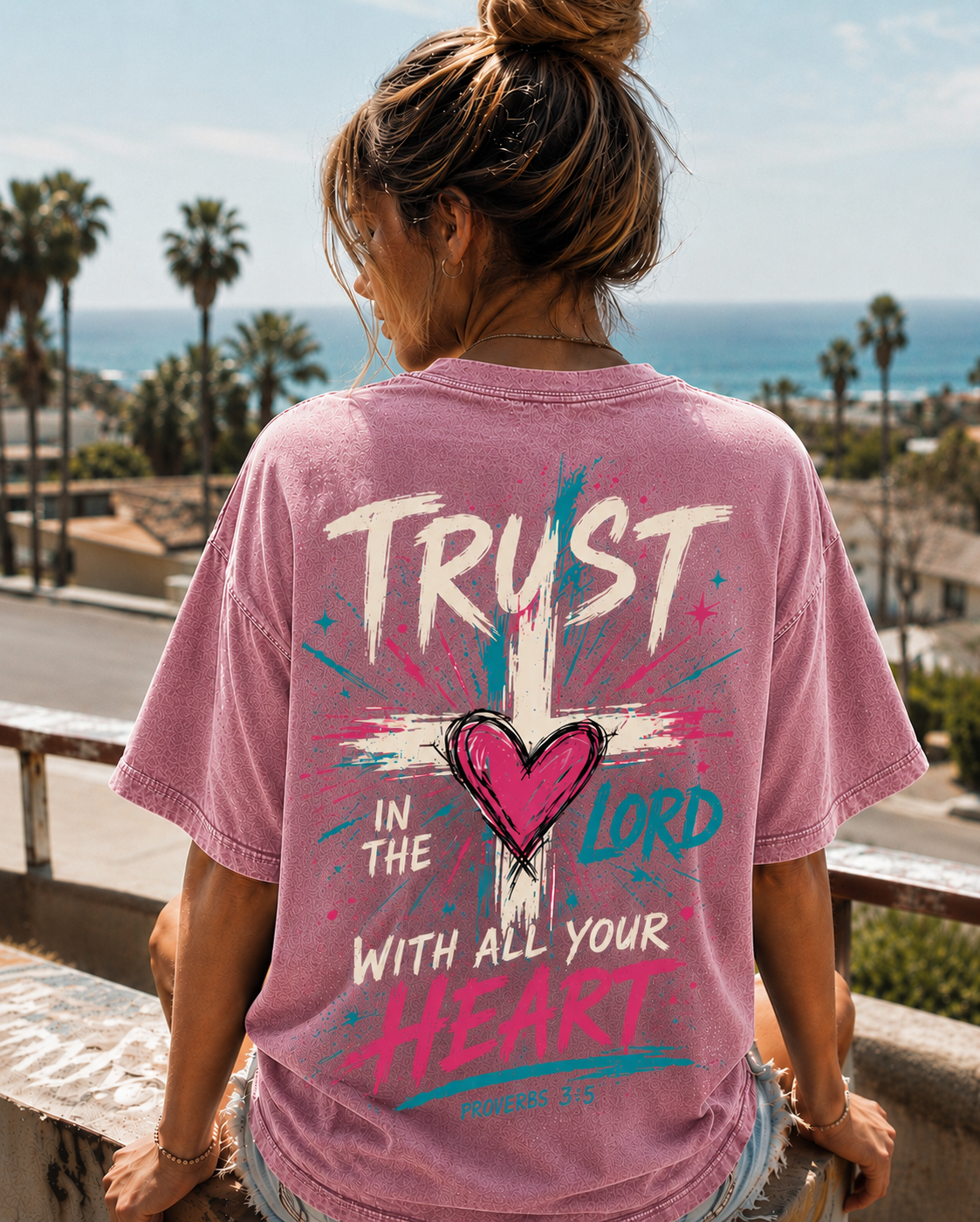 Trust In The Lord Cross Graphic Tee – Vintage Washed Christian T-Shirt