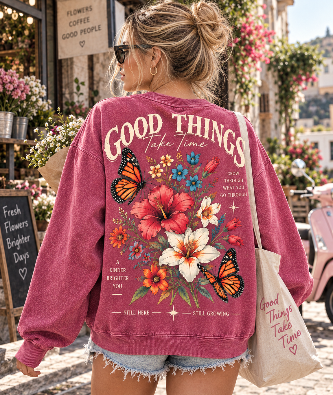 Good Things Take Time – Vintage Floral Sweatshirt