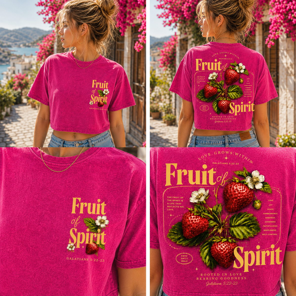 Fruit of Spirit Vintage Crop Top – Faith & Strawberry Tee