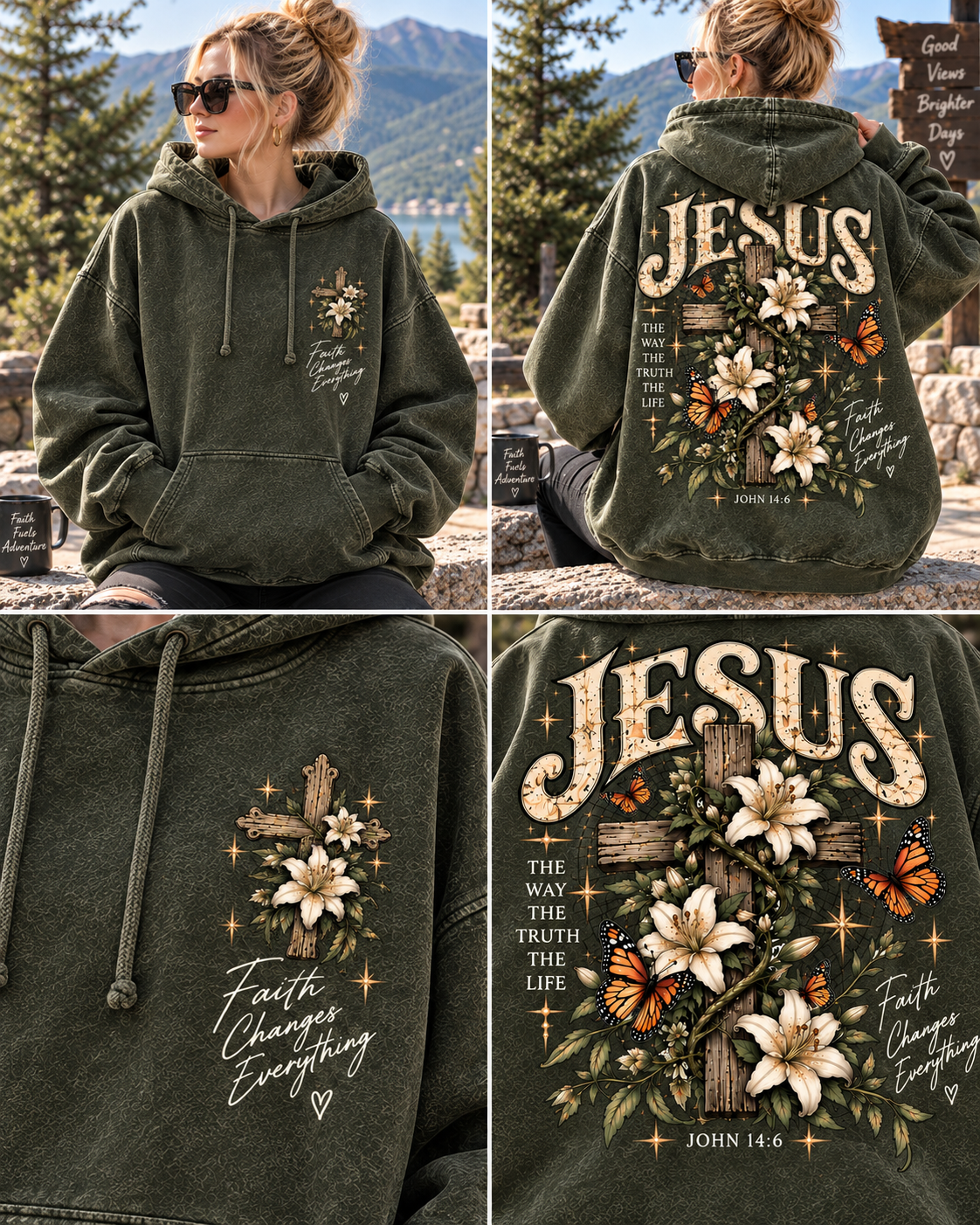 Jesus Faith Vintage Hoodie – Floral Cross