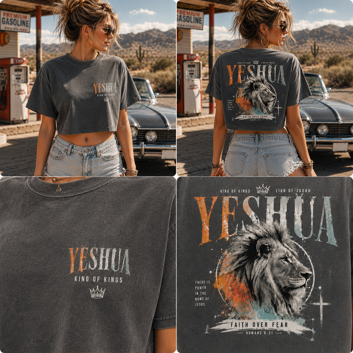 YESHUA Lion of Judah Crop Top – Vintage Faith Tee