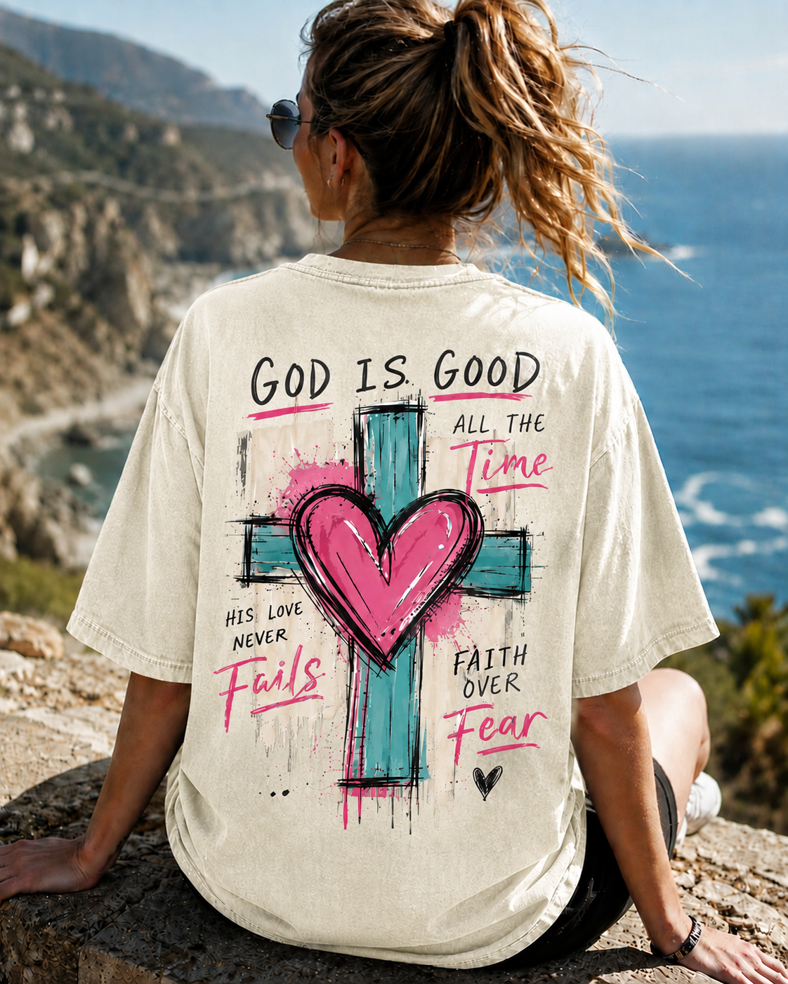 Vintage Faith Cross Oversized T-Shirt