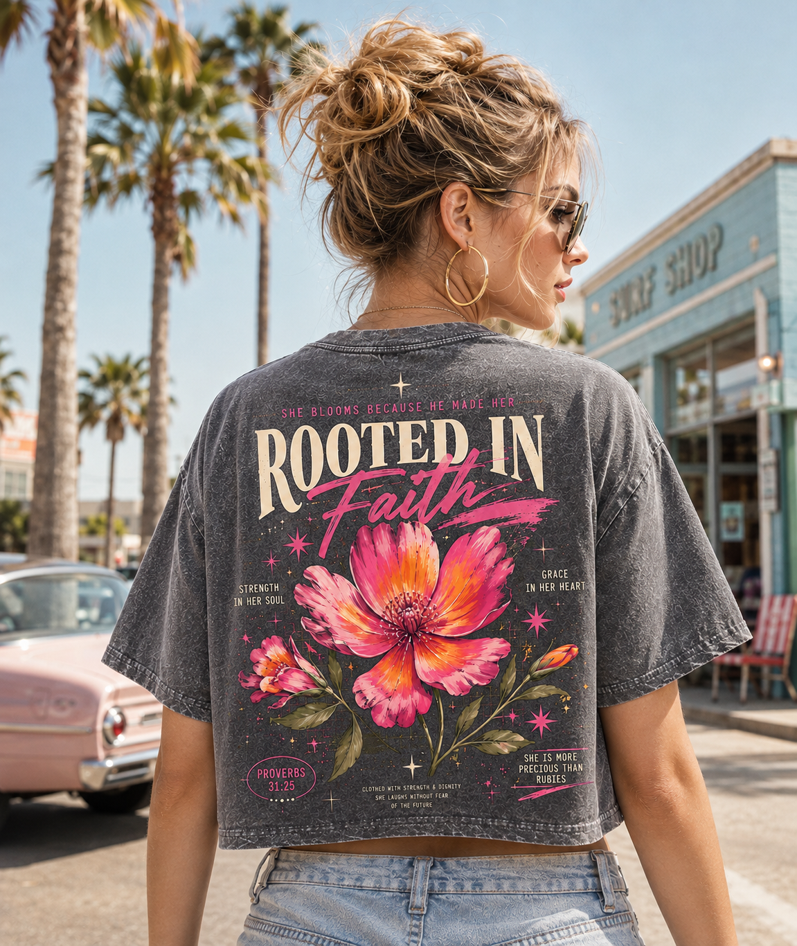 Rooted in Faith Floral Crop Tee