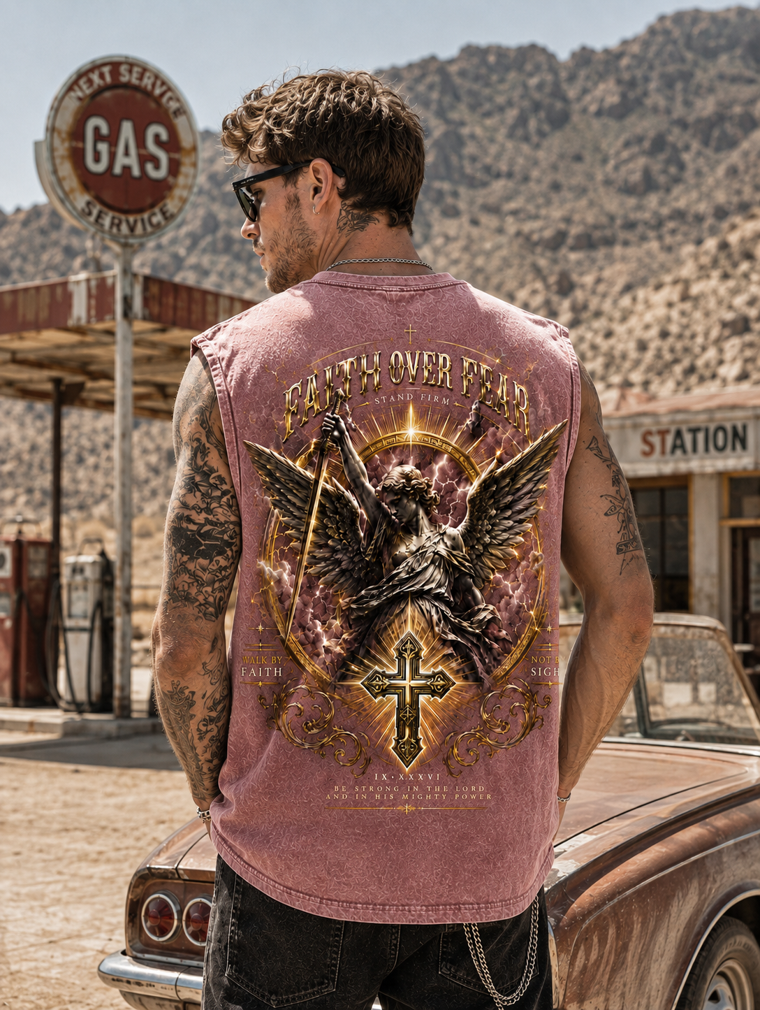 Faith Over Fear – Vintage Angel Washed Tank Top