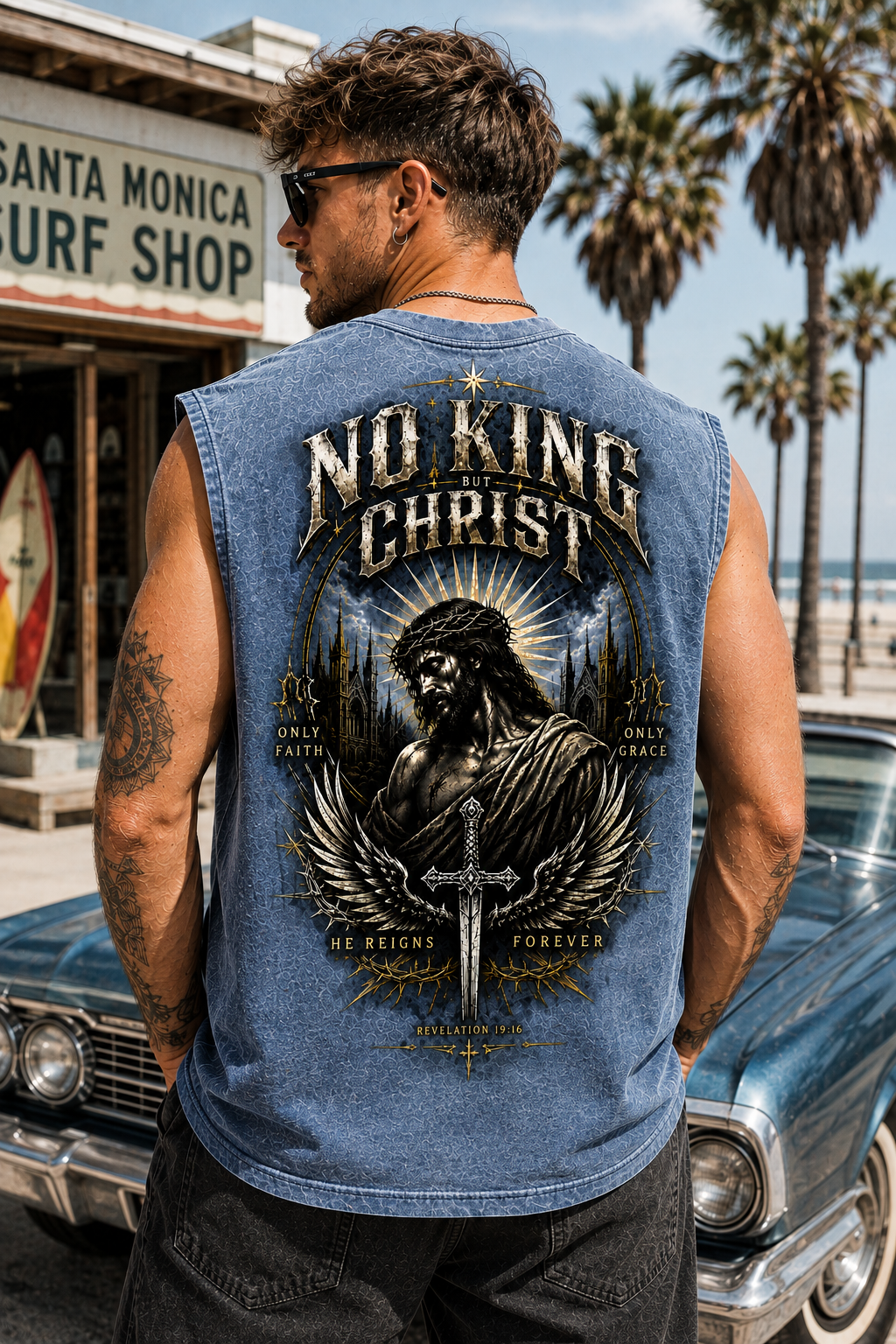 No King But Christ – Vintage Washed Muscle Tee