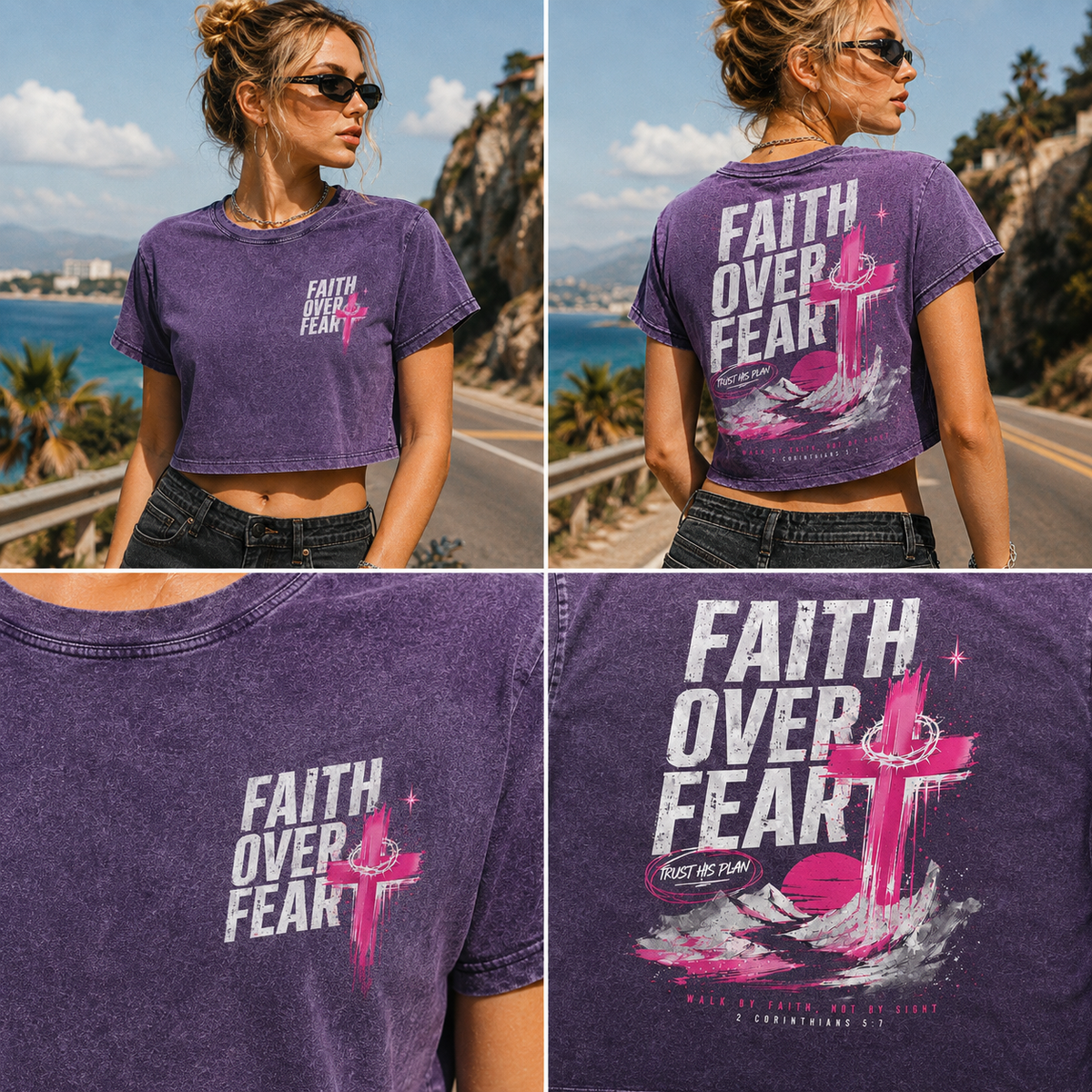 Faith Over Fear – Vintage Cross Crop Top