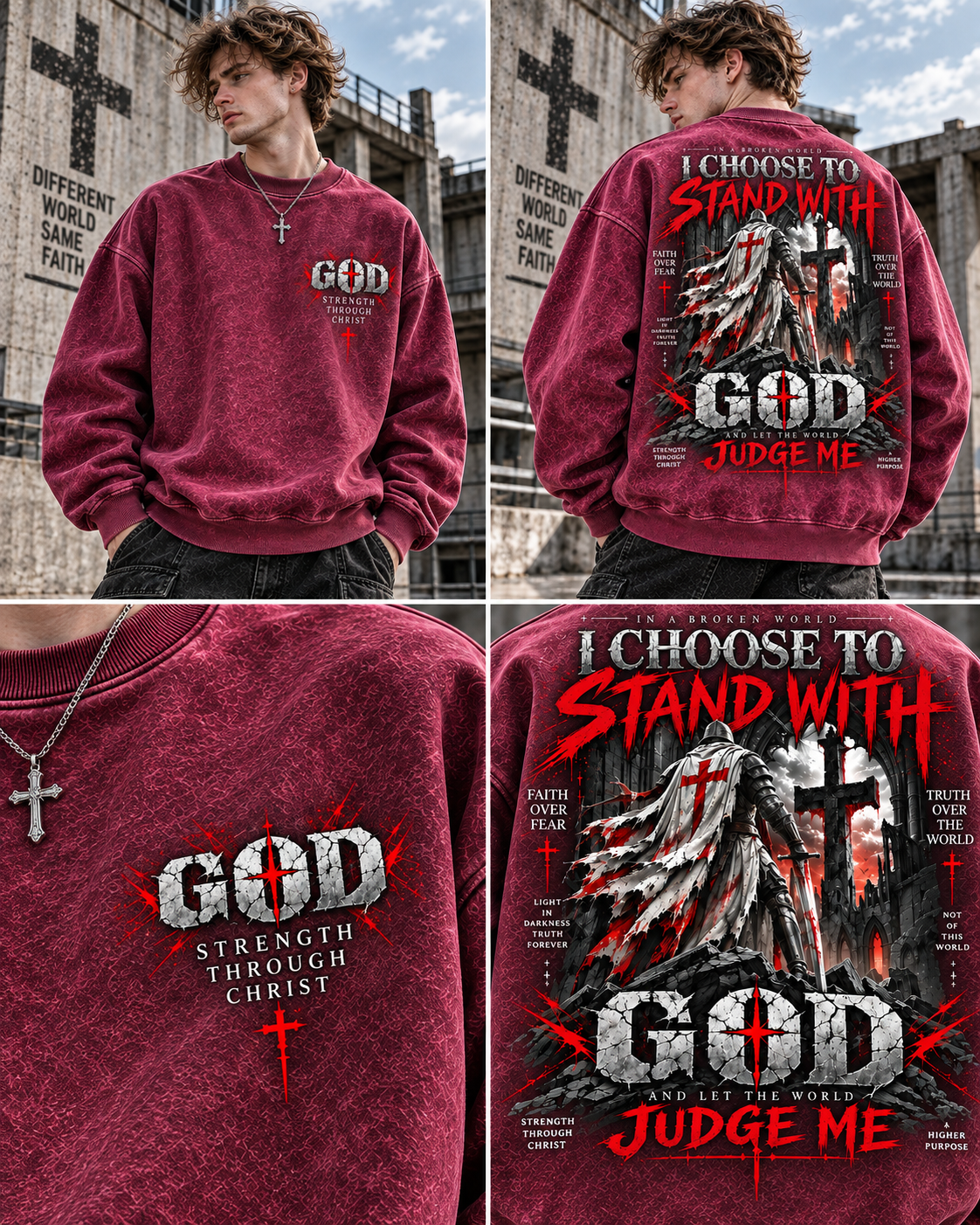 GOD Stand With Faith – Vintage Gothic Wash Sweatshirt