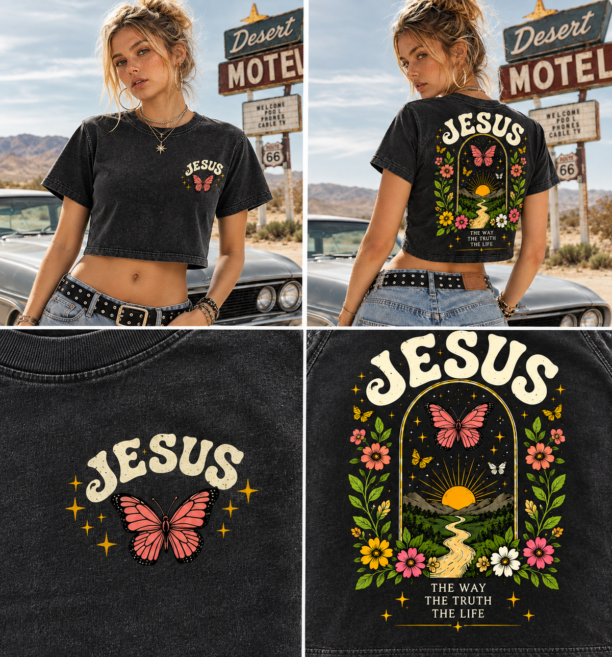 Jesus Butterfly Vintage Crop Top – Washed Tee