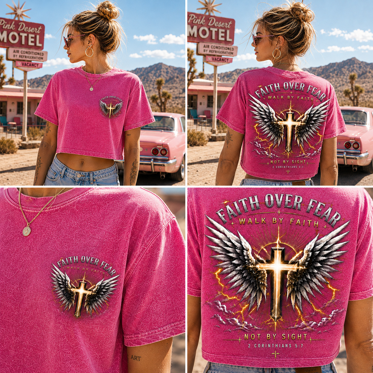Faith Over Fear – Winged Cross Vintage Crop Tee