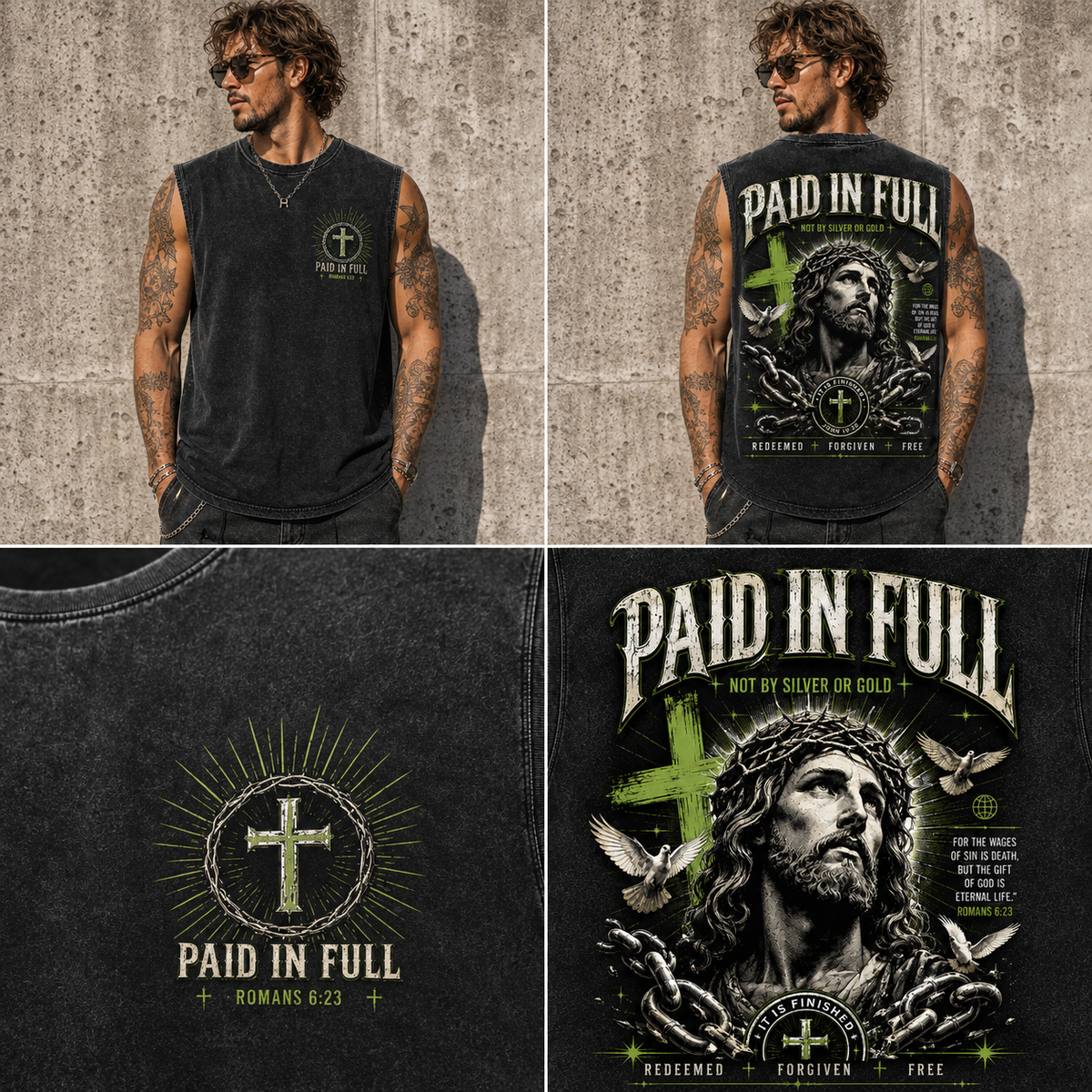 PAID IN FULL – Washed Black Christian Tank Top