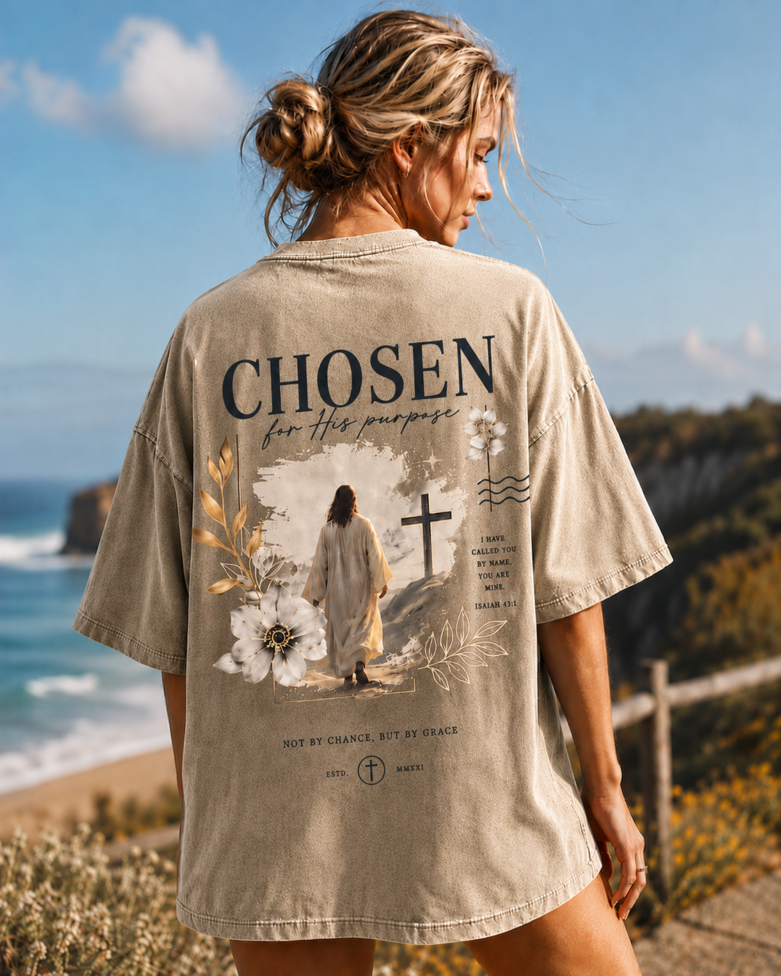 Chosen Faith Graphic Tee – Vintage Washed Oversized T-Shirt