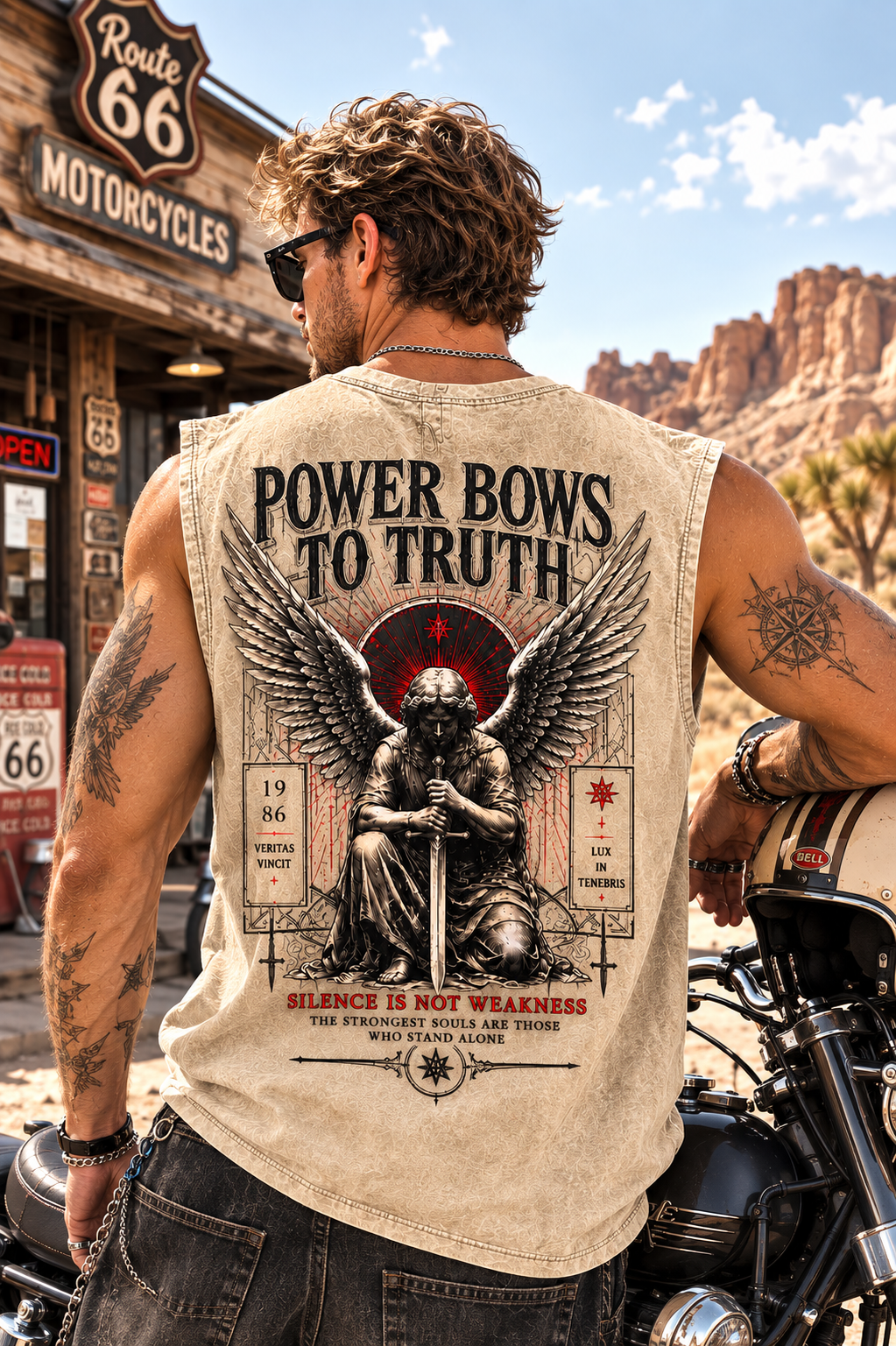POWER BOWS TO TRUTH – Washed Black Sleeveless Tee