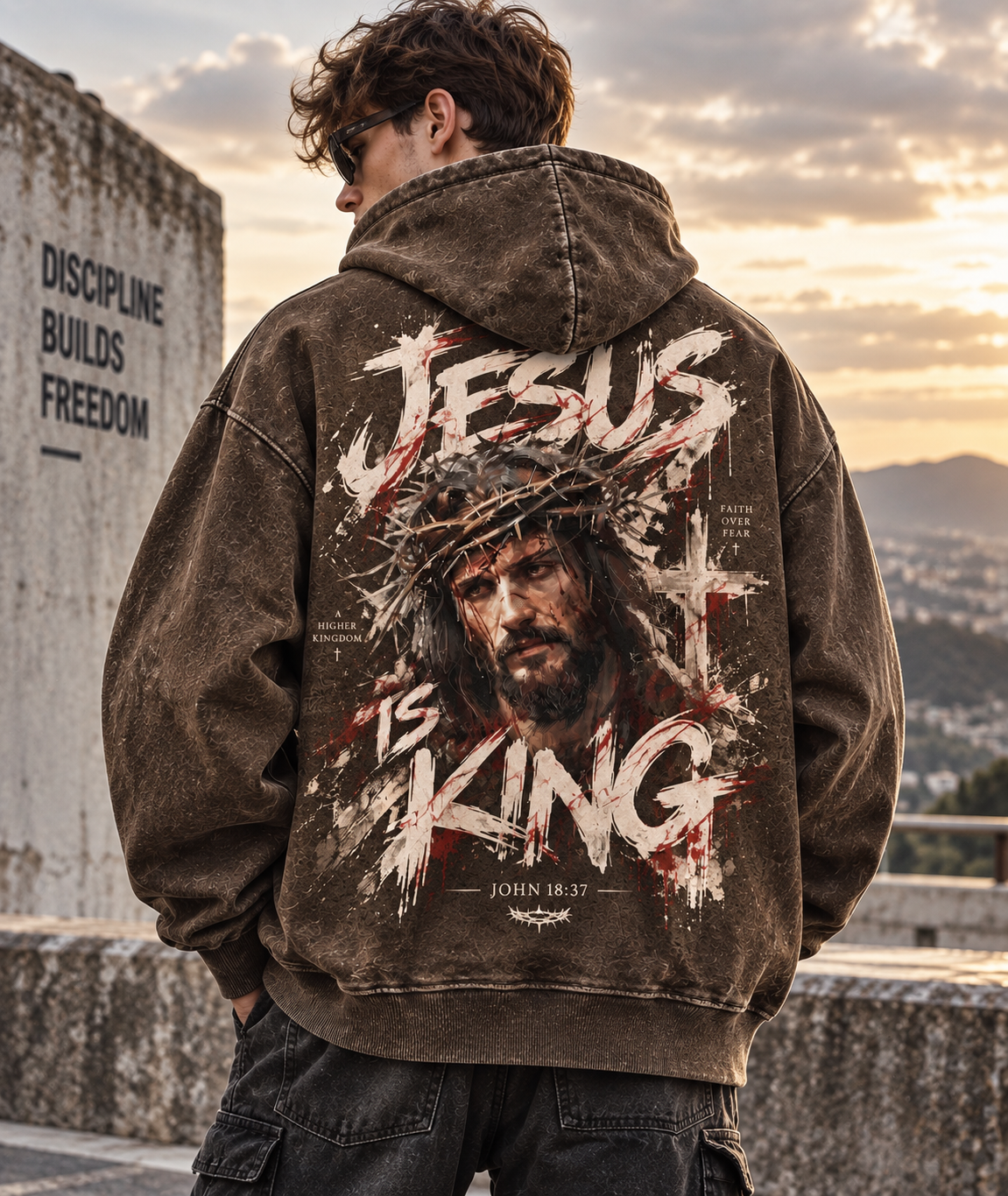 Jesus Is King – Faith Over Fear Washed Hoodie