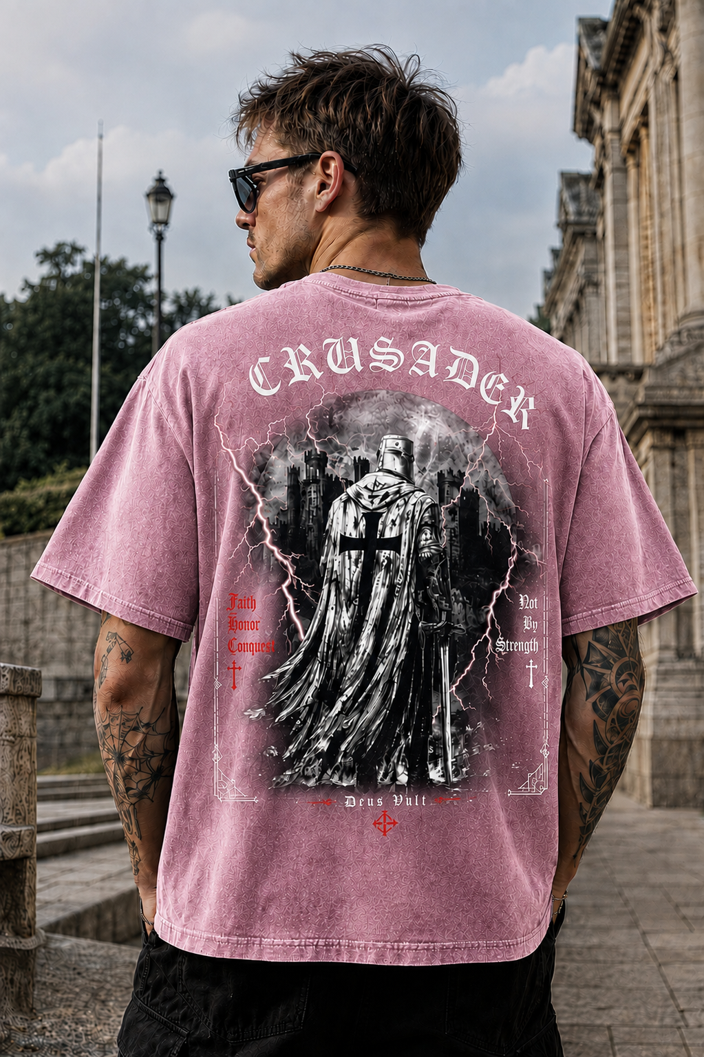 Vintage Crusader Oversized T-Shirt – Washed Black