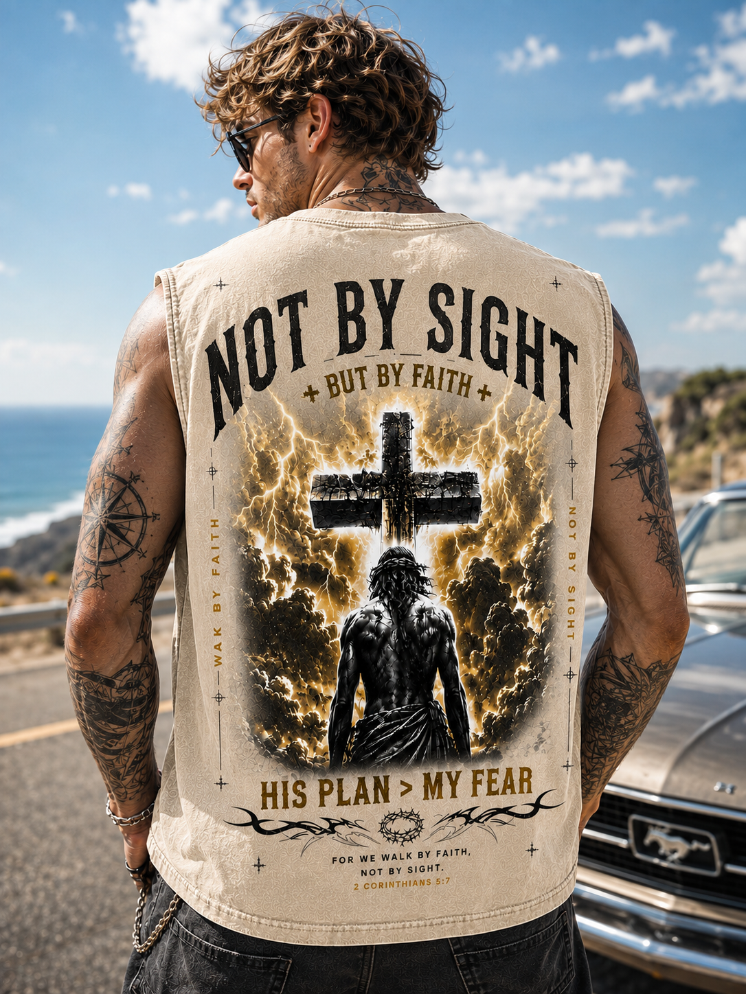 Washed Black Faith Cross Sleeveless Tee
