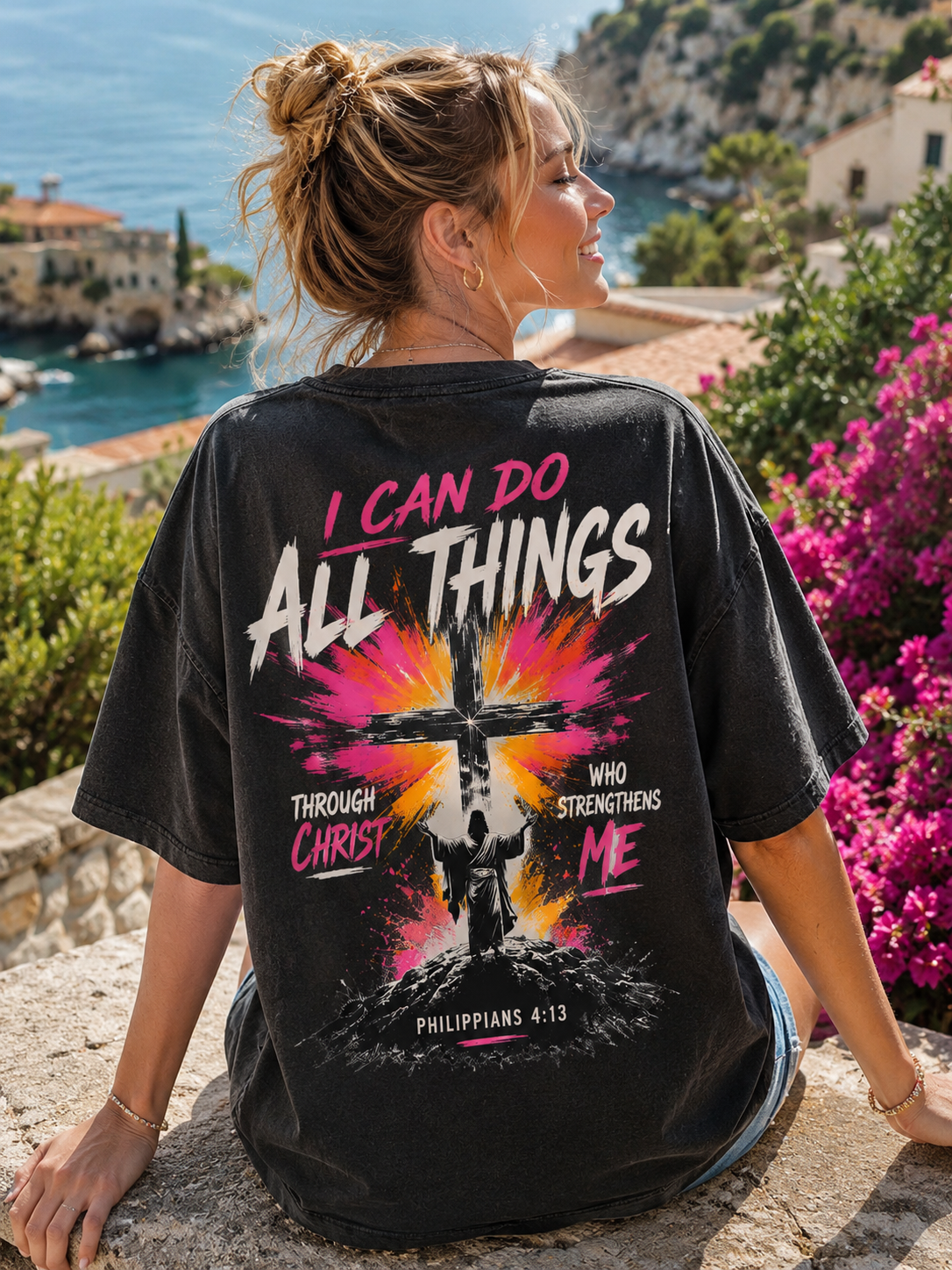 Faith Over Fear – Philippians 4:13 Washed Graphic Tee