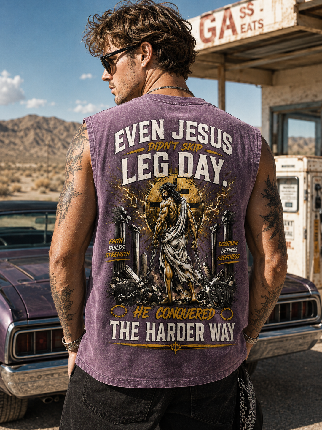 Even Jesus Leg Day – Faith Over Everything Muscle Tee