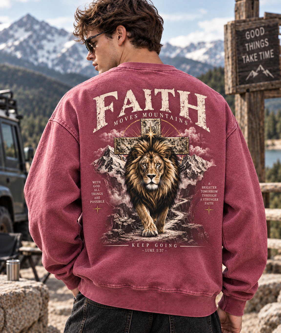Faith Moves Mountains – Vintage Lion Sweatshirt