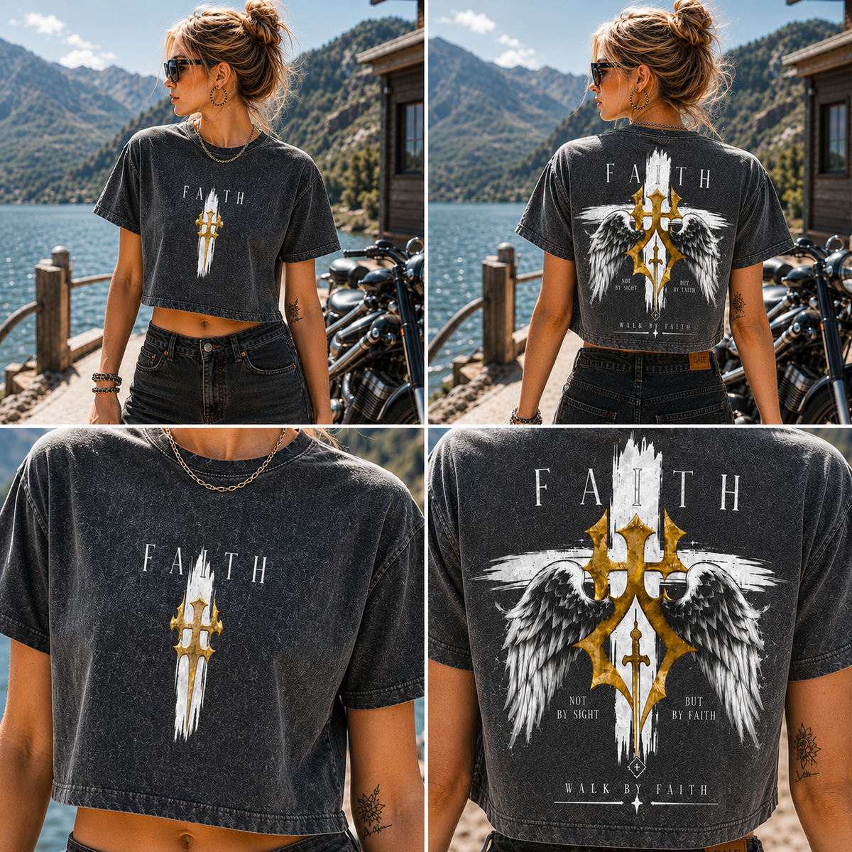 Faith Walk Vintage Crop Top – Faith Wings Graphic Tee
