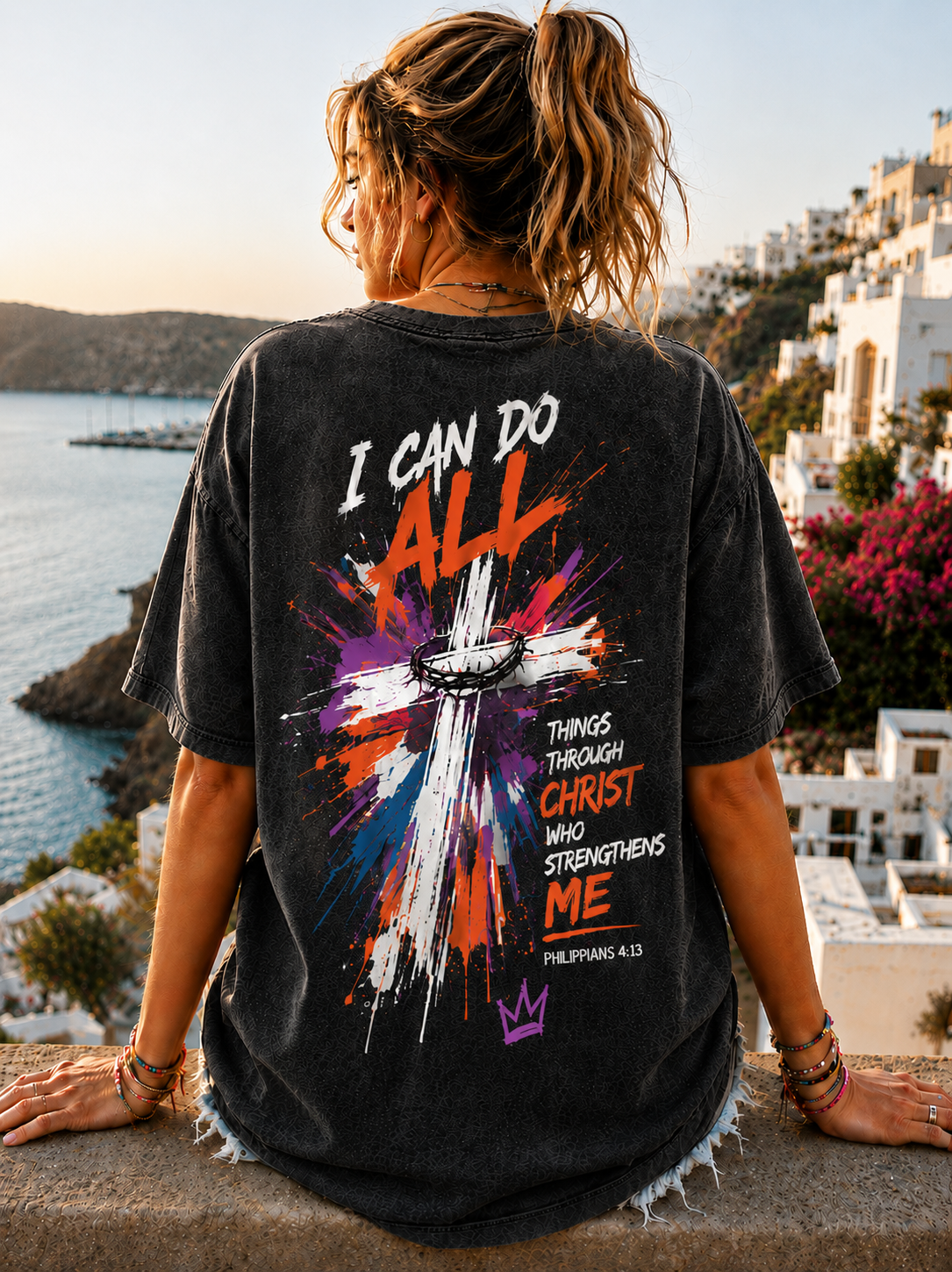 Faith Over Fear – Christian Cross Graphic Oversized T-Shirt