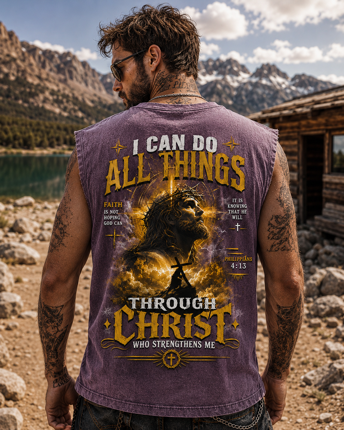 Through Christ – Washed Black Christian Tank Top