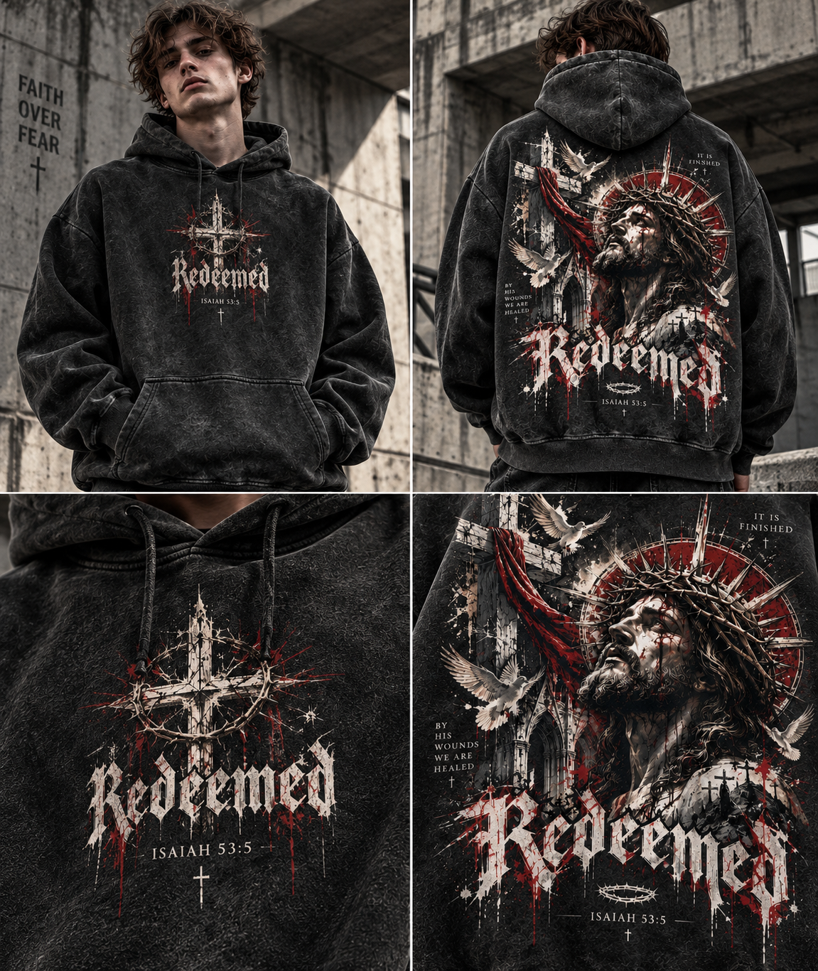 Redeemed Faith Vintage Hoodie – Washed Beige