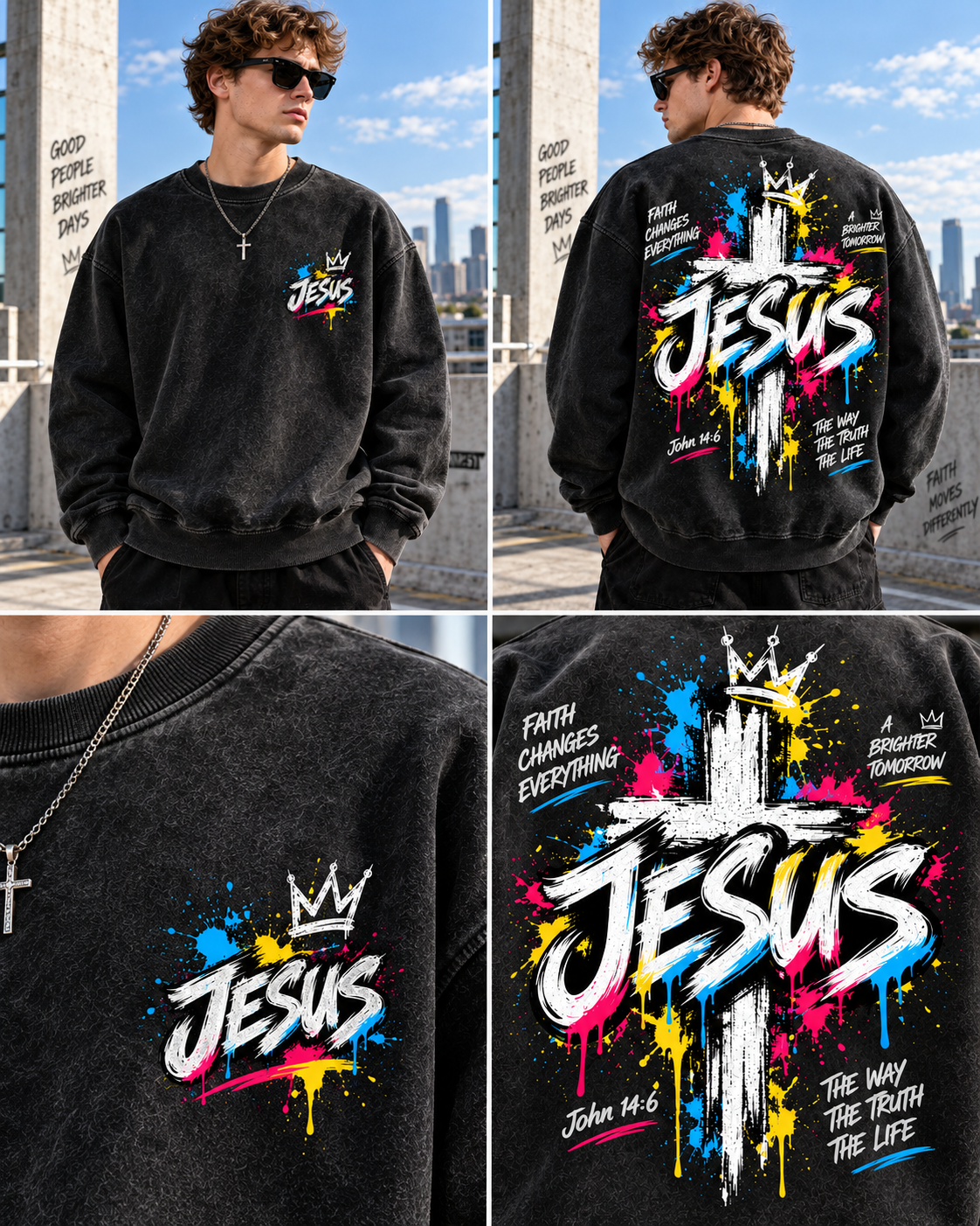 JESUS Graffiti Cross – Vintage Faith Sweatshirt