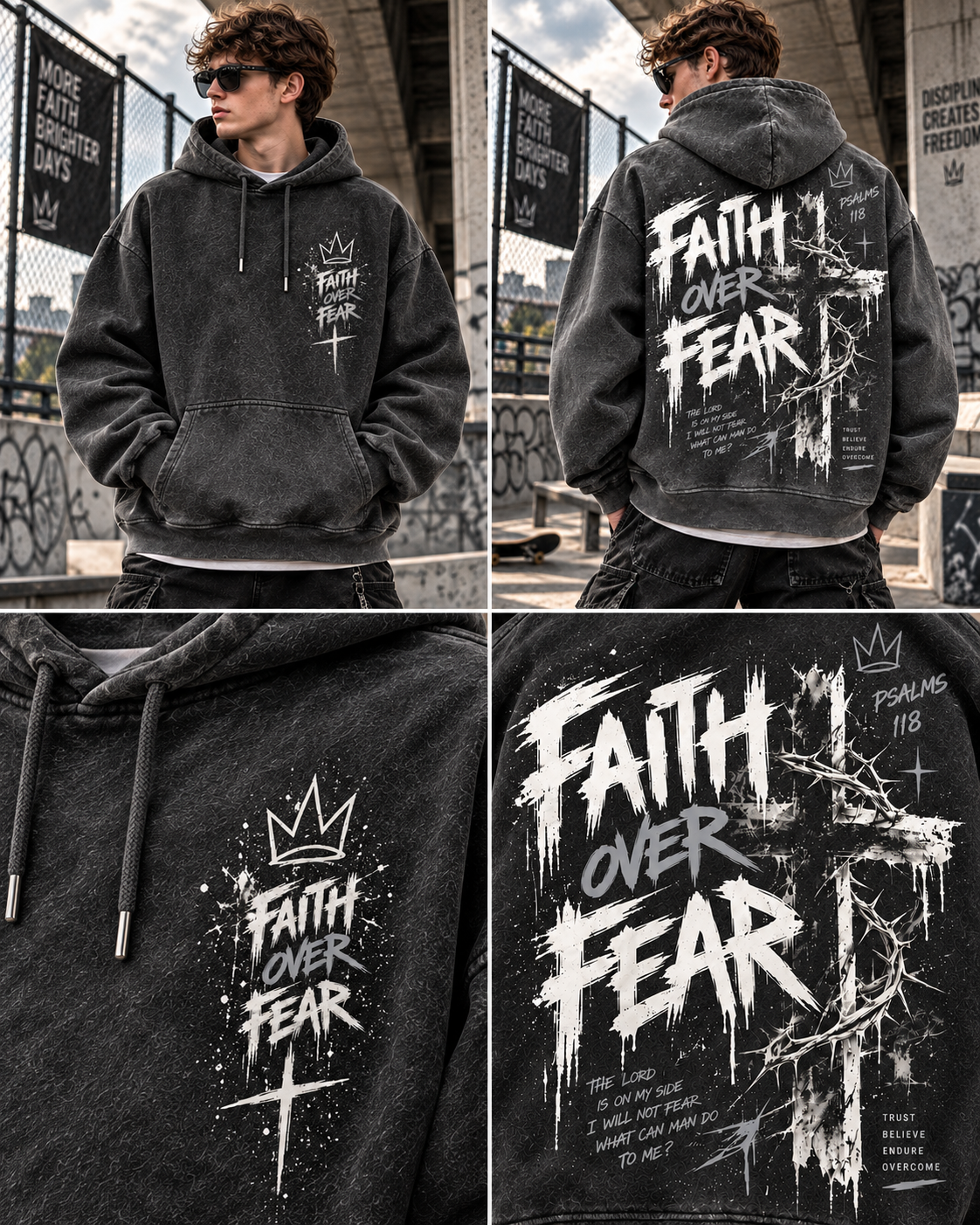 Faith Over Fear – Vintage Christian Streetwear Hoodie