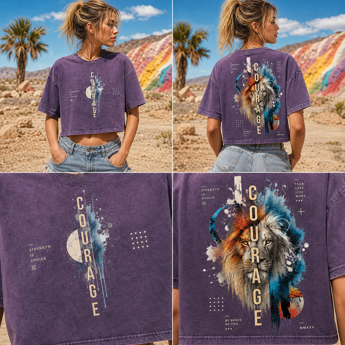 Courage Lion – Vintage Washed Graphic Crop Top