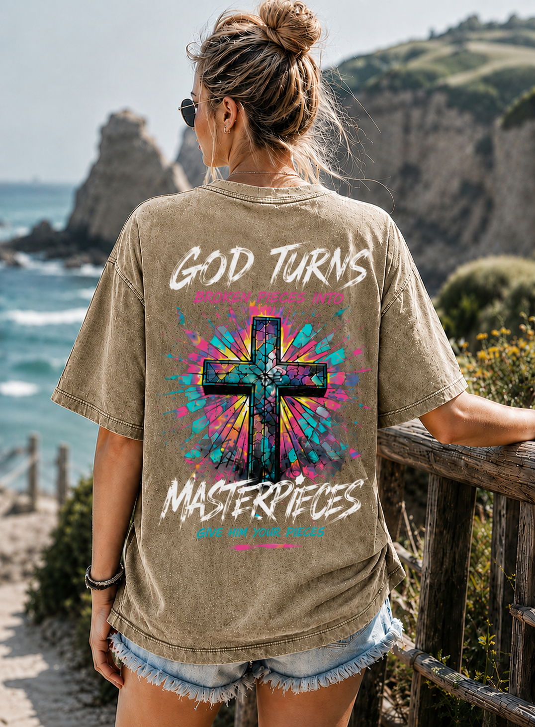 God Turns Broken Pieces Into Masterpieces – Vintage Cross Graphic Tee