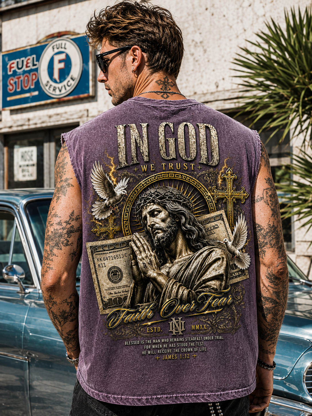 IN GOD Faith Over Fear – Washed Vintage Muscle Tee