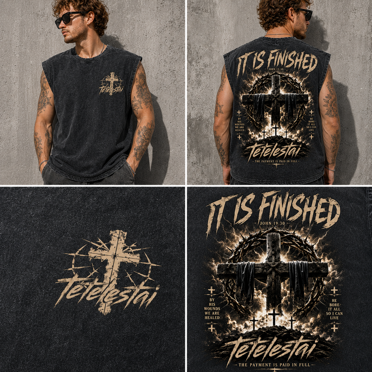 Tetelestai Washed Black Faith Graphic Tank Top