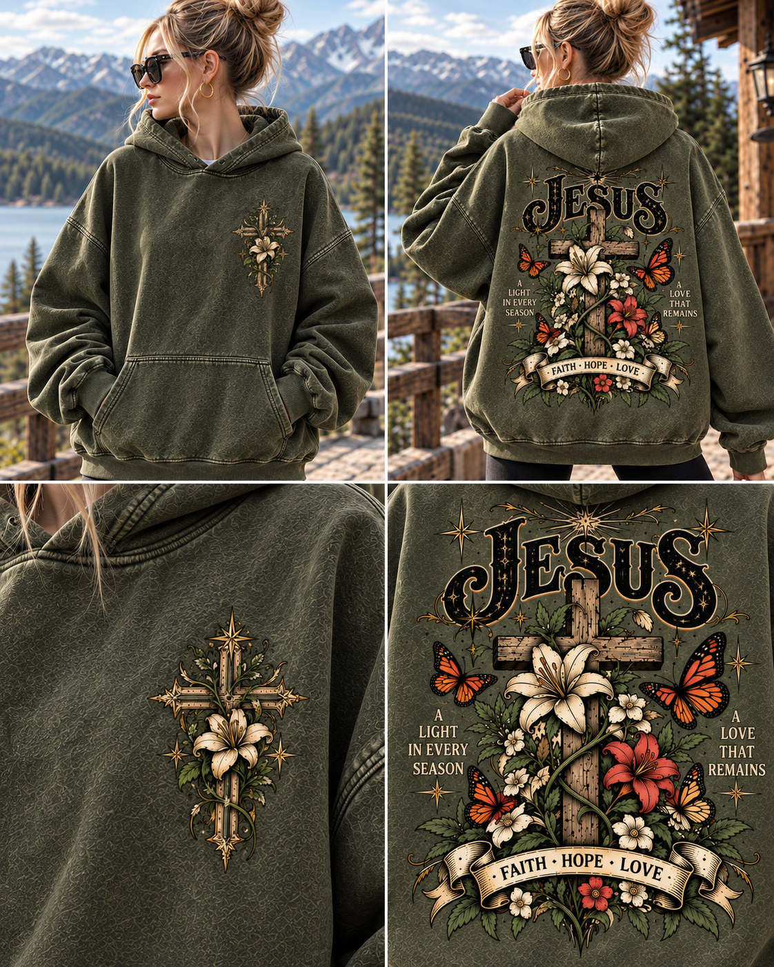 Vintage Jesus Cross Hoodie – Faith Hope Love