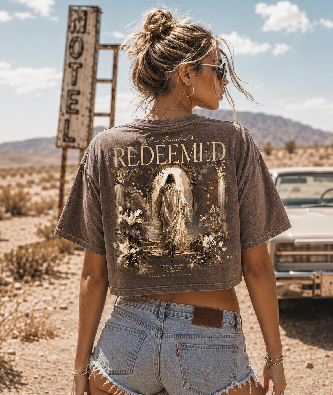 Redeemed Vintage Christian Crop Top – Faith Graphic Tee