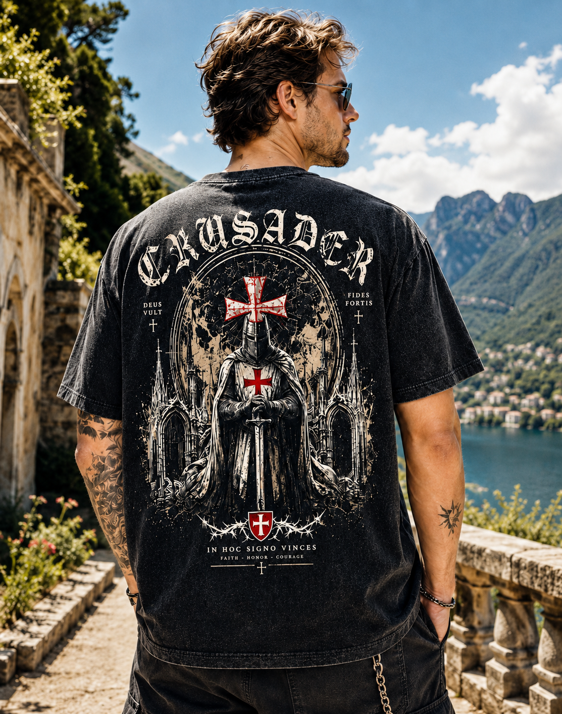 Vintage Crusader Oversized T-Shirt – Washed Black