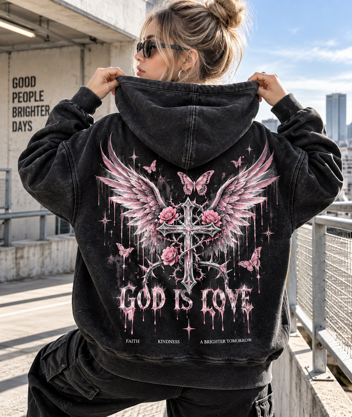God Is Love Vintage Angel Hoodie